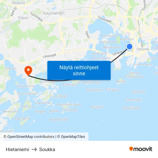 Hietaniemi to Soukka map