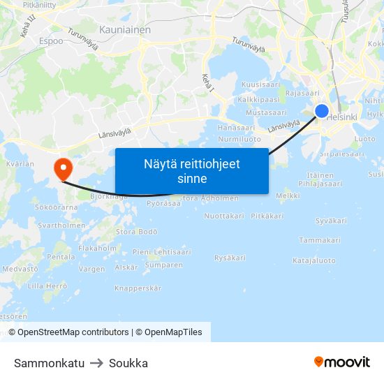 Sammonkatu to Soukka map
