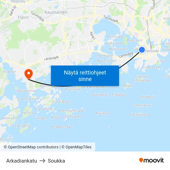Arkadiankatu to Soukka map