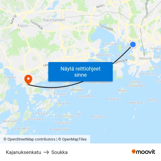 Kajanuksenkatu to Soukka map