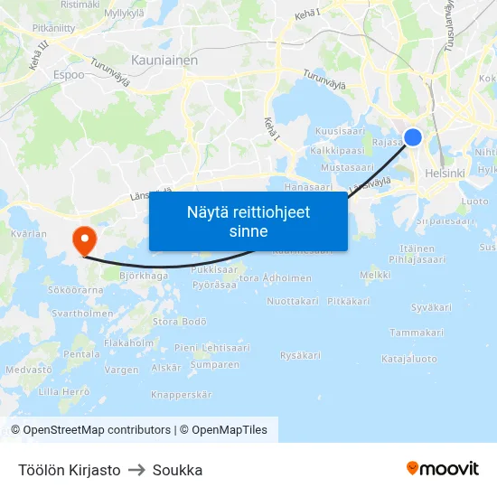 Töölön Kirjasto to Soukka map