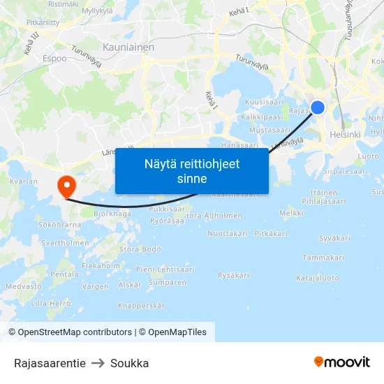 Rajasaarentie to Soukka map
