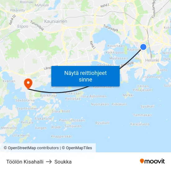 Töölön Kisahalli to Soukka map