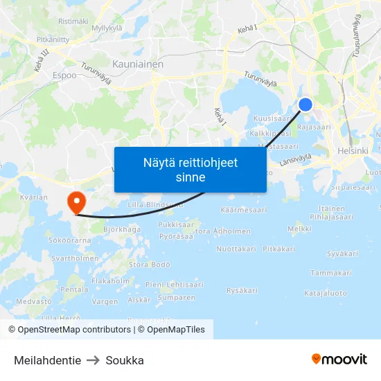 Meilahdentie to Soukka map