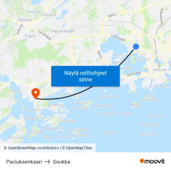 Paciuksenkaari to Soukka map