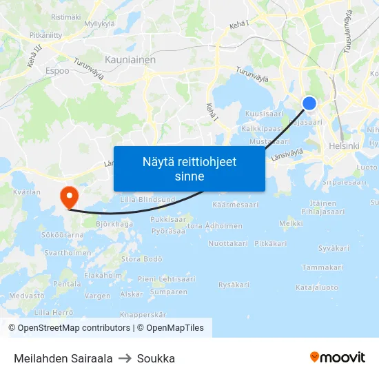 Meilahden Sairaala to Soukka map