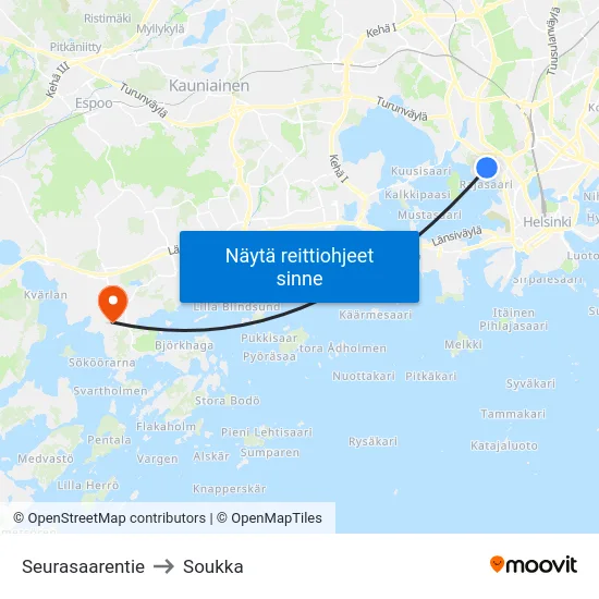 Seurasaarentie to Soukka map