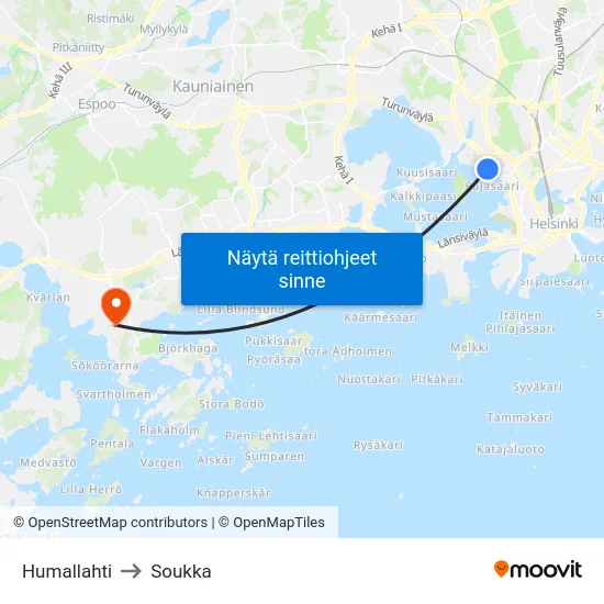 Humallahti to Soukka map