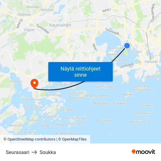Seurasaari to Soukka map