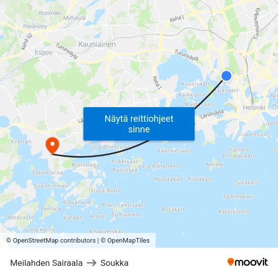 Meilahden Sairaala to Soukka map