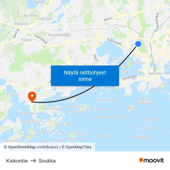 Kiskontie to Soukka map