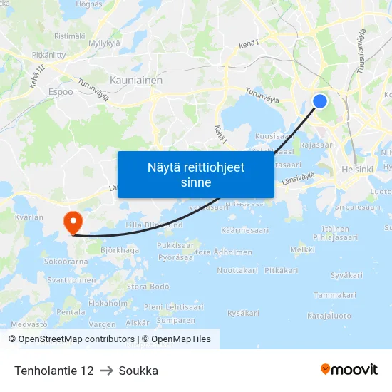 Tenholantie 12 to Soukka map