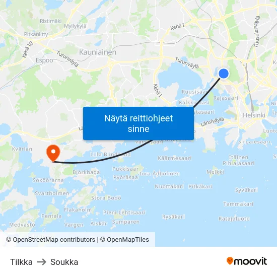 Tilkka to Soukka map