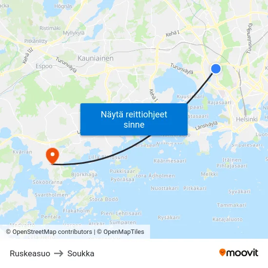 Ruskeasuo to Soukka map