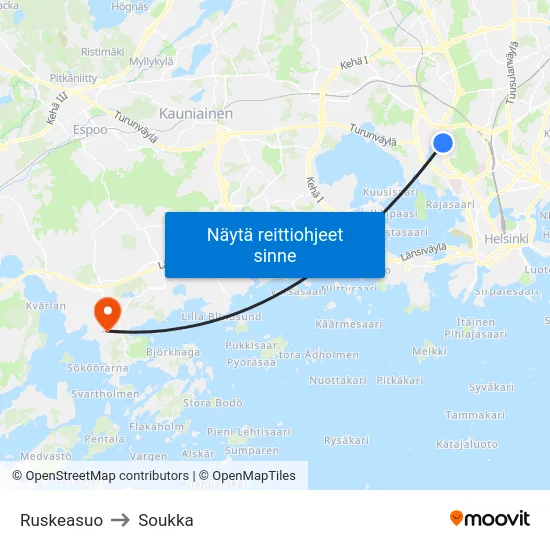 Ruskeasuo to Soukka map