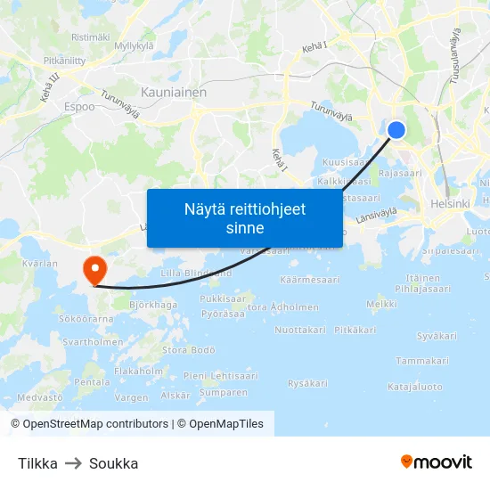 Tilkka to Soukka map