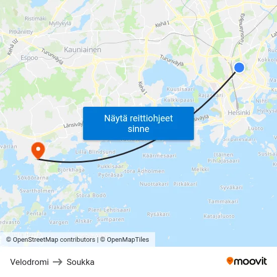 Velodromi to Soukka map