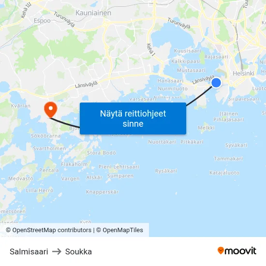 Salmisaari to Soukka map