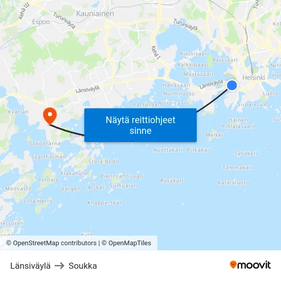 Länsiväylä to Soukka map