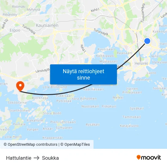 Hattulantie to Soukka map