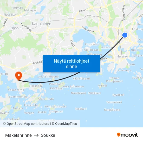 Mäkelänrinne to Soukka map