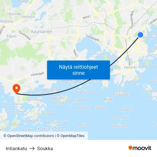 Intiankatu to Soukka map