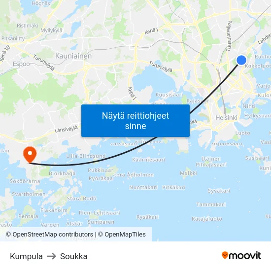 Kumpula to Soukka map