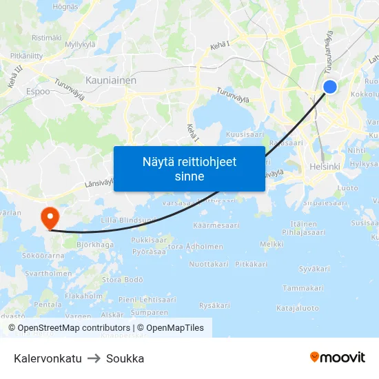 Kalervonkatu to Soukka map