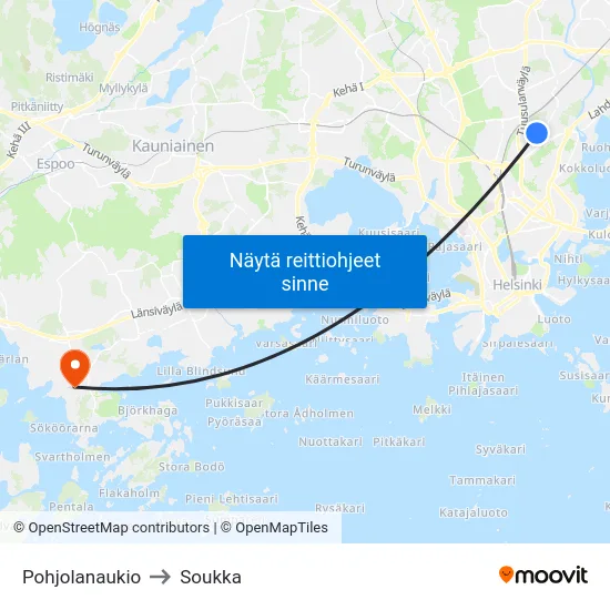 Pohjolanaukio to Soukka map