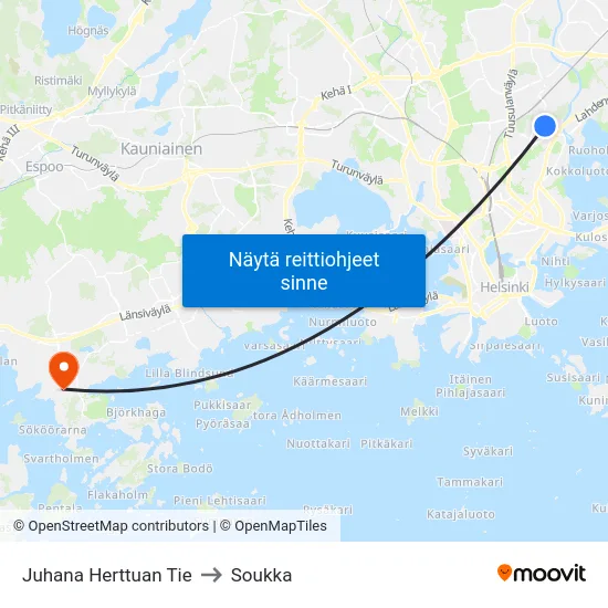 Juhana Herttuan Tie to Soukka map