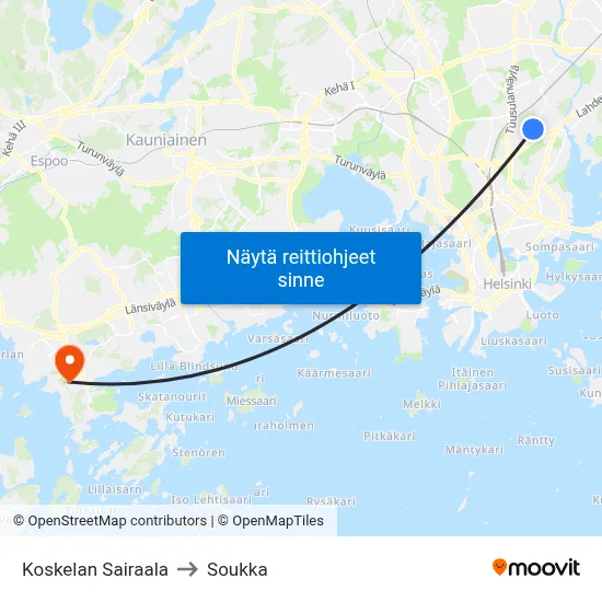 Koskelan Sairaala to Soukka map
