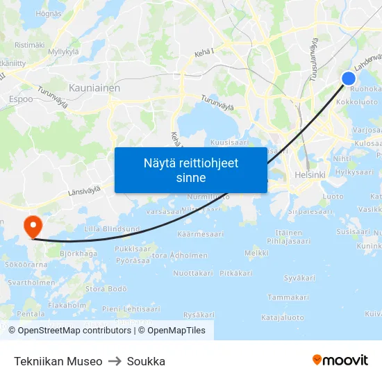 Tekniikan Museo to Soukka map