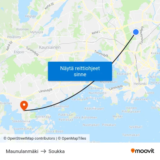 Maunulanmäki to Soukka map