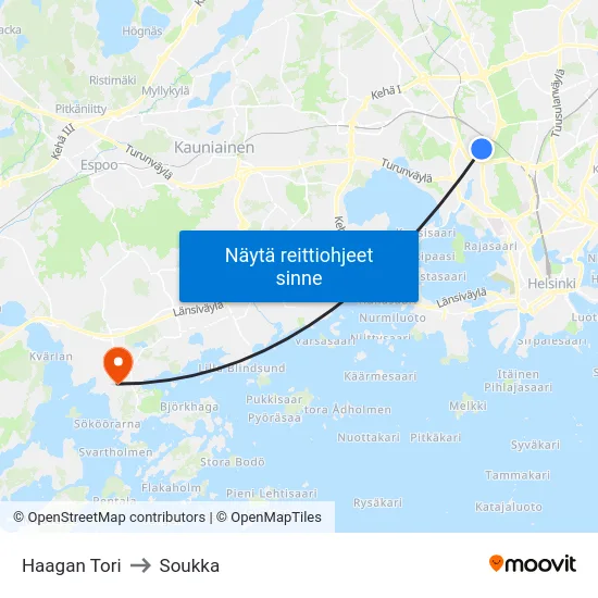 Haagan Tori to Soukka map