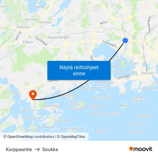 Korppaantie to Soukka map