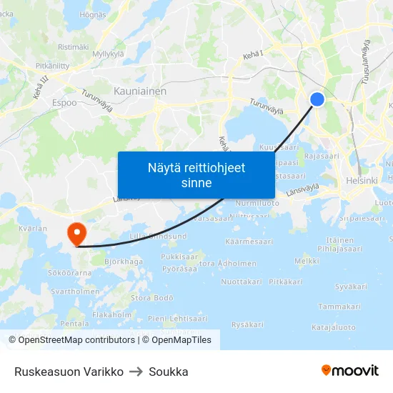 Ruskeasuon Varikko to Soukka map