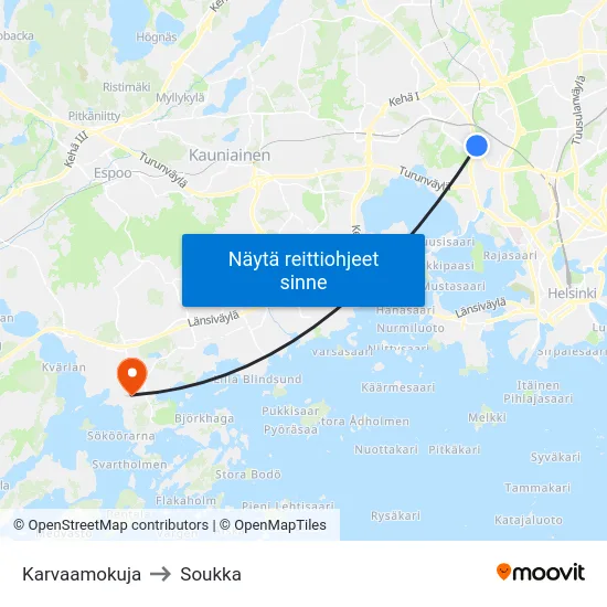 Karvaamokuja to Soukka map