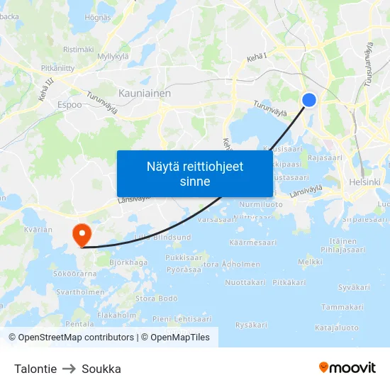 Talontie to Soukka map