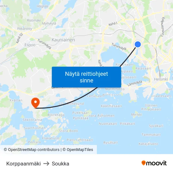 Korppaanmäki to Soukka map