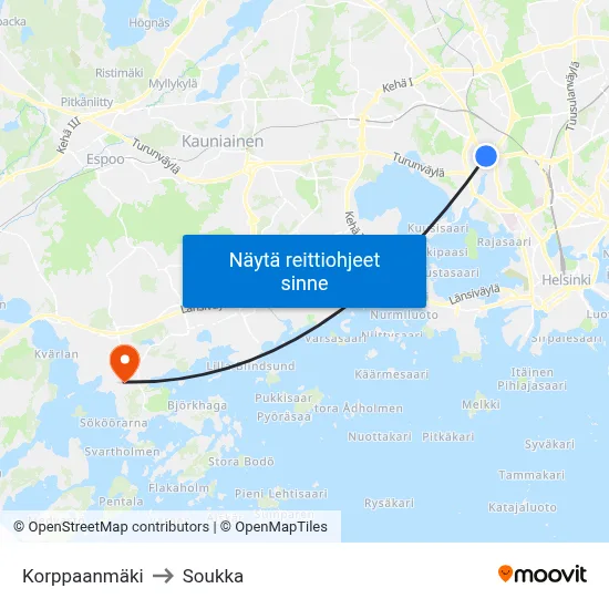 Korppaanmäki to Soukka map