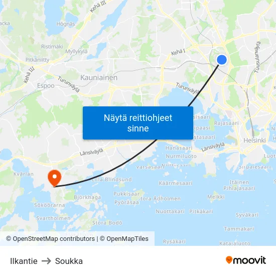 Ilkantie to Soukka map