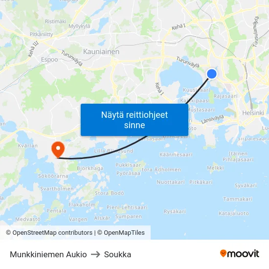 Munkkiniemen Aukio to Soukka map