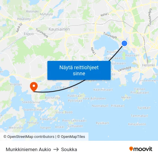 Munkkiniemen Aukio to Soukka map