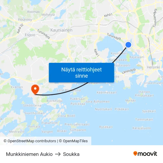 Munkkiniemen Aukio to Soukka map