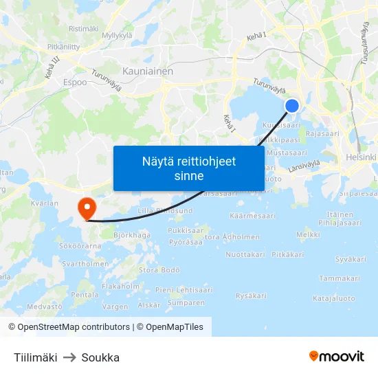Tiilimäki to Soukka map