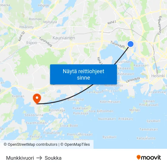 Munkkivuori to Soukka map