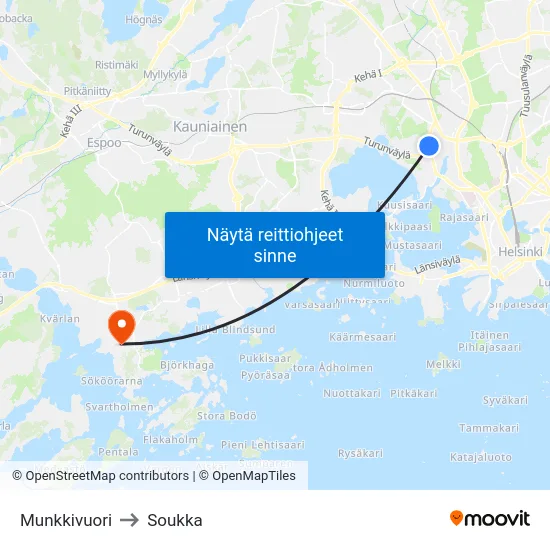 Munkkivuori to Soukka map