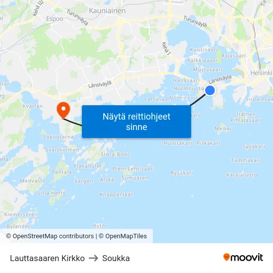 Lauttasaaren Kirkko to Soukka map