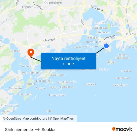 Särkiniementie to Soukka map