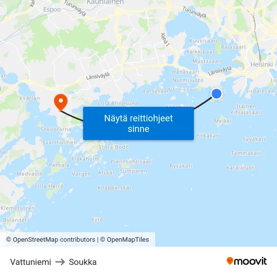 Vattuniemi to Soukka map